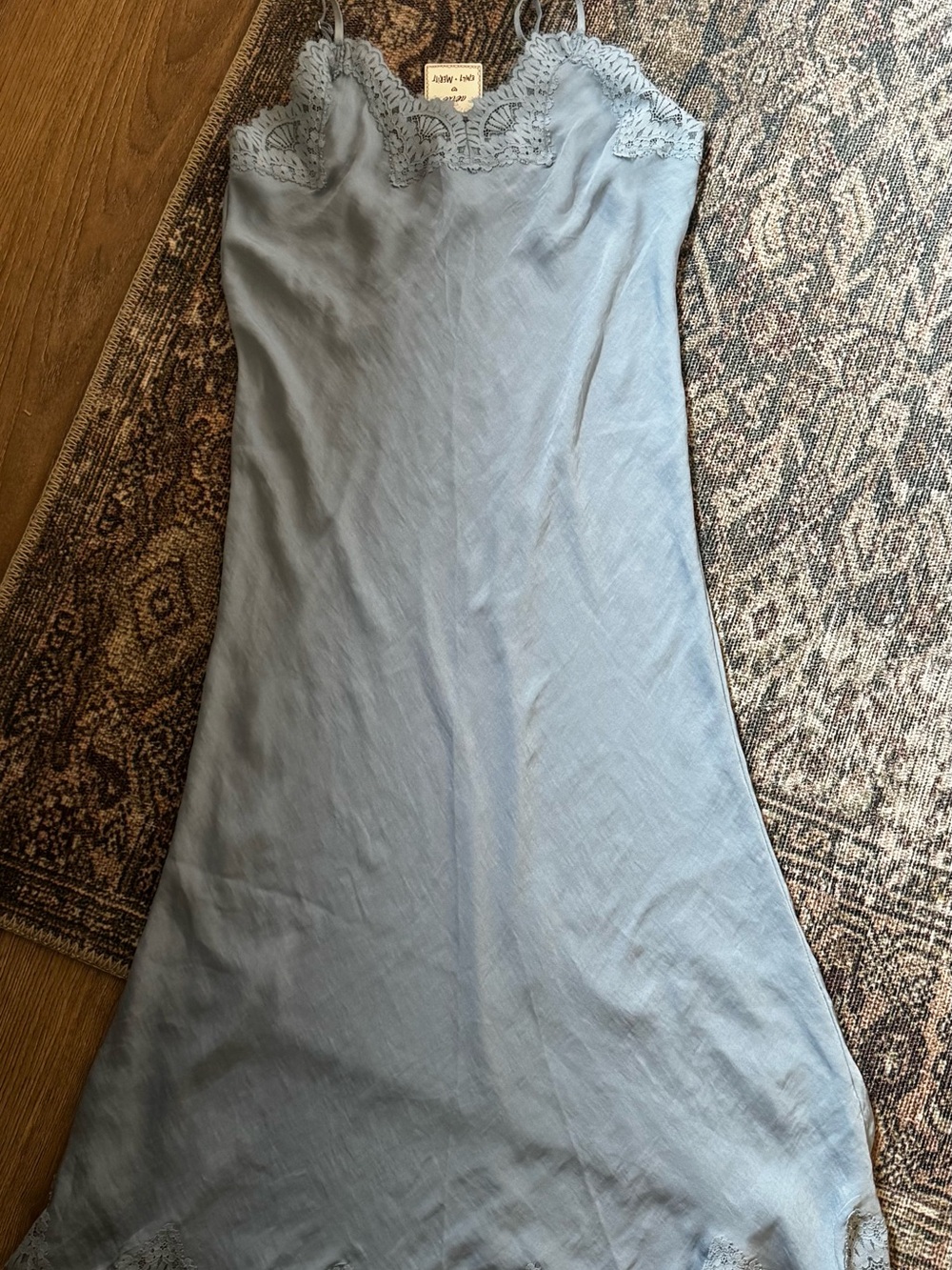 aerie + Emily Meritt Light Blue Lace-Trim Slip Dress